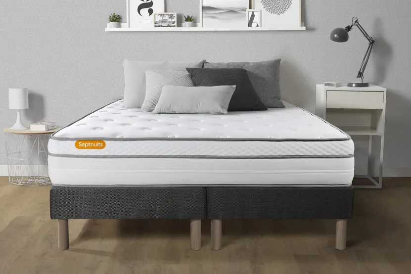 Ensemble Matelas Sommier 180x200 cm - 2 Sommiers Gris - Memo Luxe