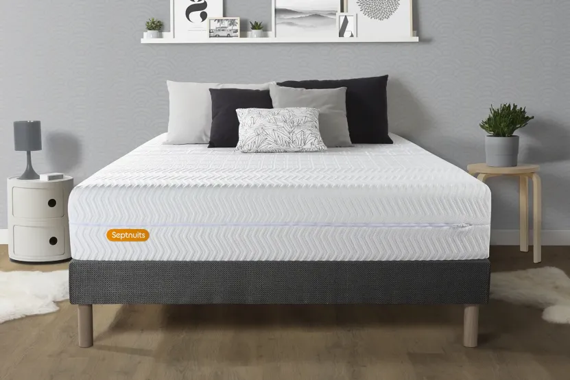 Ensemble Matelas Sommier 140x190 cm - Sommier Gris (déjà monté) - Memo Bio