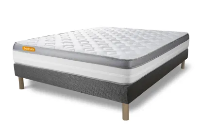 Ensemble Matelas Sommier 140x190 cm - Sommier Gris (d&eacute;j&agrave; mont&eacute;) - Memo Zen