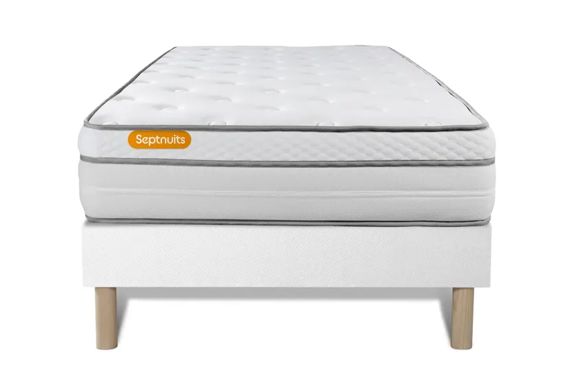 Ensemble Matelas Sommier 90x200 cm - Sommier Blanc (déjà monté) - Memo Luxe