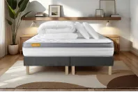 Pack lit complet 200x200 cm - Matelas + 2 Sommiers Gris + 2 oreillers + Couette - Memo Zen Pack lit complet 200x200 cm - Matelas + 2 Sommiers Gris + 2 oreillers + Couette - Memo Zen