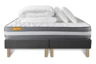 Pack lit complet 180x200 cm - Matelas + 2 Sommiers Gris + 2 oreillers + Couette - Memo Plus Pack lit complet 180x200 cm - Matelas + 2 Sommiers Gris + 2 oreillers + Couette - Memo Plus