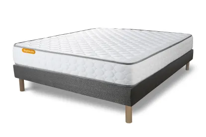 Ensemble Matelas Sommier 160x200 cm - Sommier Gris (d&eacute;j&agrave; mont&eacute;) - Memo