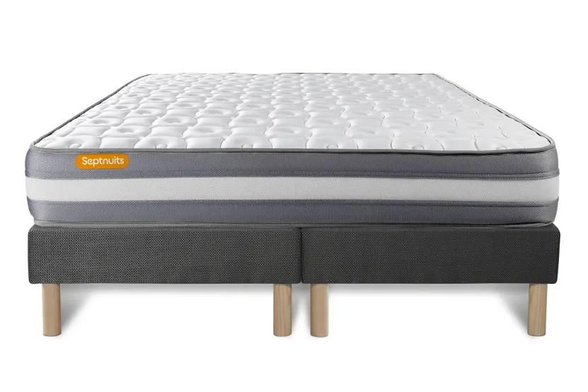 Ensemble Matelas Sommier 160x200 cm - 2 Sommiers Gris - Memo Plus