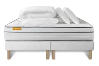 Pack lit complet 160x200 cm - Matelas + 2 Sommiers Blancs + 2 oreillers + Couette - Memo Luxe Pack lit complet 160x200 cm - Matelas + 2 Sommiers Blancs + 2 oreillers + Couette - Memo Luxe
