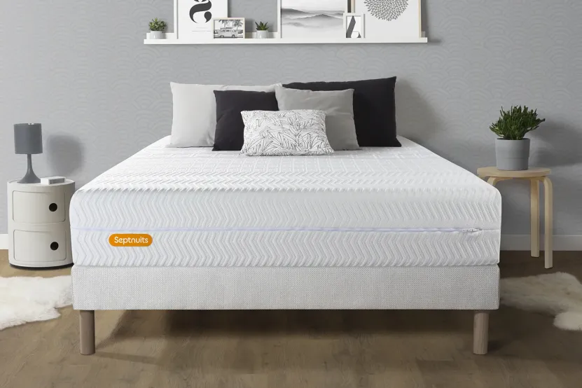 Ensemble Matelas Sommier 140x190 cm - Sommier Blanc (déjà monté) - Memo Bio