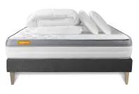 Pack lit complet 200x200 cm - Matelas + Sommier Gris (en kit) + 2 oreillers + Couette - Memo Zen Pack lit complet 200x200 cm - Matelas + Sommier Gris (en kit) + 2 oreillers + Couette - Memo Zen