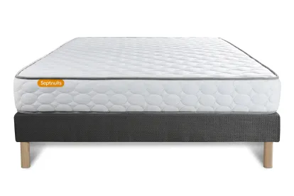 Ensemble Matelas Sommier 160x200 cm - Sommier Gris (d&eacute;j&agrave; mont&eacute;) - Memo
