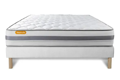 Ensemble Matelas Sommier 140x190 cm - Sommier Blanc (d&eacute;j&agrave; mont&eacute;) - Memo Spring
