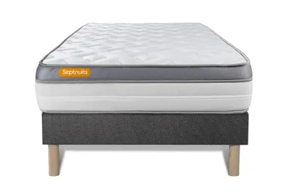 Ensemble Matelas Sommier 90x200 cm - Sommier Gris (d&eacute;j&agrave; mont&eacute;) - Memo Zen