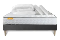 Pack lit complet 140x190 cm - Matelas + Sommier Gris (en kit) + 2 oreillers + Couette - Memo Pack lit complet 140x190 cm - Matelas + Sommier Gris (en kit) + 2 oreillers + Couette - Memo