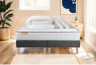 Pack lit complet 200x200 cm - Matelas + 2 Sommiers Gris + 2 oreillers + Couette - Memo Pack lit complet 200x200 cm - Matelas + 2 Sommiers Gris + 2 oreillers + Couette - Memo