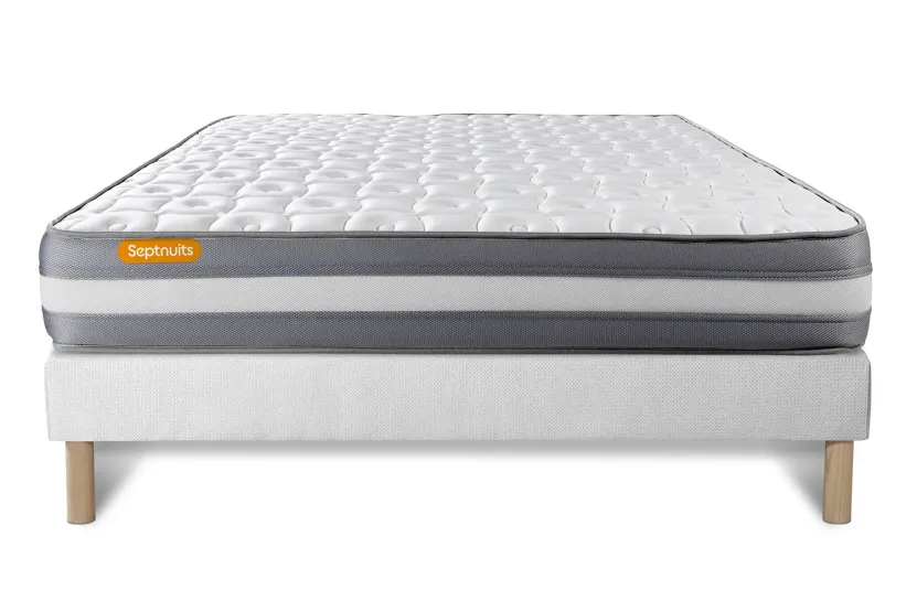 Ensemble Matelas Sommier 140x190 cm - Sommier Blanc (déjà monté) - Memo Plus