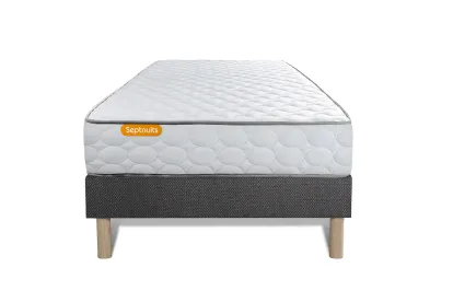 Ensemble Matelas Sommier 90x200 cm - Sommier Gris (d&eacute;j&agrave; mont&eacute;) - Memo