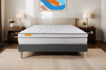Ensemble Matelas Sommier 160x200 cm - Sommier Gris (d&eacute;j&agrave; mont&eacute;) - Memo Luxe