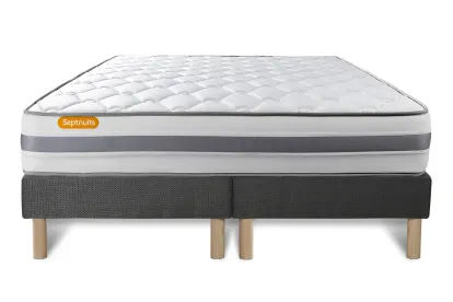 Ensemble Matelas Sommier 180x200 cm - 2 Sommiers Gris - Memo Spring