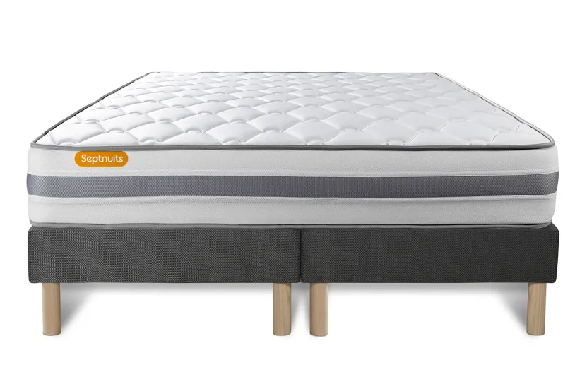 Ensemble Matelas Sommier 180x200 cm - 2 Sommiers Gris - Memo Spring