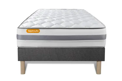 Ensemble Matelas Sommier 90x190 cm - Sommier Gris (d&eacute;j&agrave; mont&eacute;) - Memo Spring
