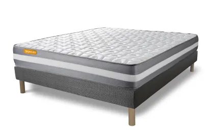 Ensemble Matelas Sommier 140x190 cm - Sommier Gris (d&eacute;j&agrave; mont&eacute;) - Memo Plus