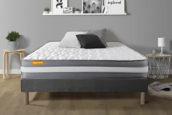 Ensemble Matelas Sommier 140x200 cm - Sommier Gris (déjà monté) - Memo Plus