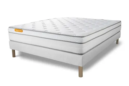 Ensemble Matelas Sommier 140x200 cm - Sommier Blanc (d&eacute;j&agrave; mont&eacute;) - Memo Luxe