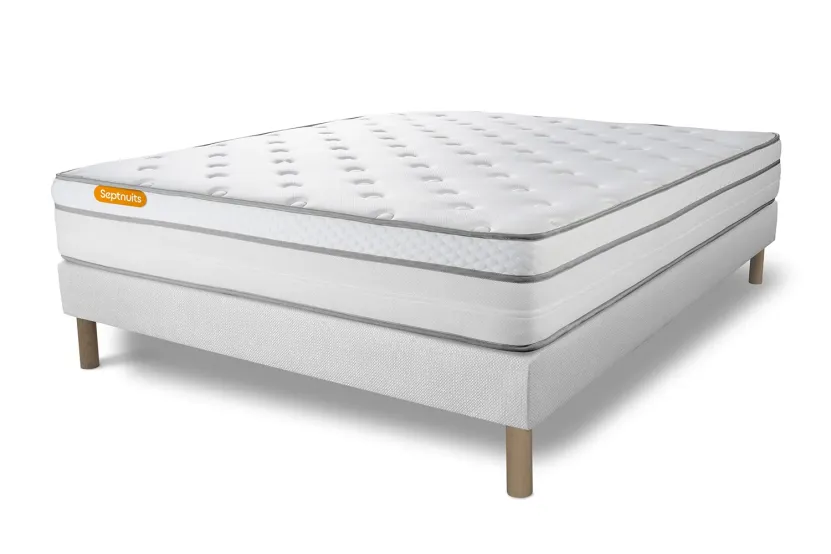 Ensemble Matelas Sommier 140x200 cm - Sommier Blanc (déjà monté) - Memo Luxe