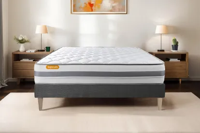 Ensemble Matelas Sommier 140x200 cm - Sommier Gris (d&eacute;j&agrave; mont&eacute;) - Memo Spring