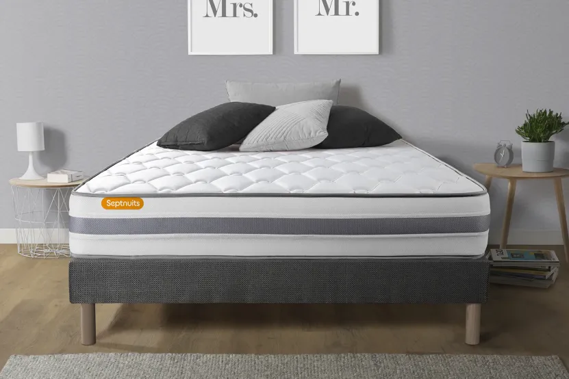 Ensemble Matelas Sommier 140x200 cm - Sommier Gris (déjà monté) - Memo Spring