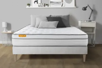 Ensemble Matelas Sommier 140x200 cm - Sommier Blanc (en kit) - Memo Luxe