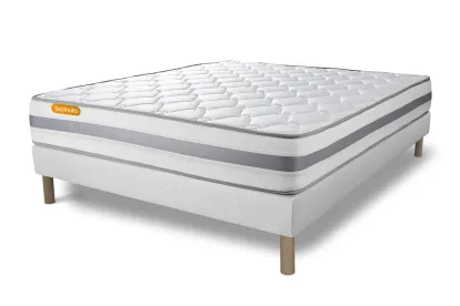 Ensemble Matelas Sommier 160x200 cm - Sommier Blanc (d&eacute;j&agrave; mont&eacute;) - Memo Spring