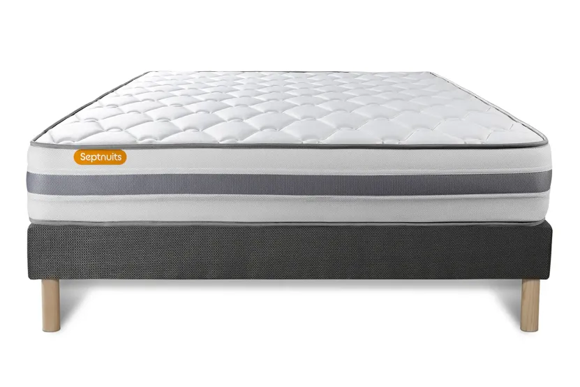 Ensemble Matelas Sommier 160x200 cm - Sommier Gris (déjà monté) - Memo Spring