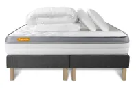 Pack lit complet 160x200 cm - Matelas + 2 Sommiers Gris + 2 oreillers + Couette - Memo Zen Pack lit complet 160x200 cm - Matelas + 2 Sommiers Gris + 2 oreillers + Couette - Memo Zen
