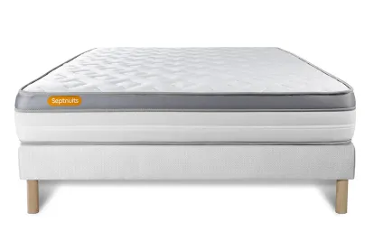 Ensemble Matelas Sommier 140x190 cm - Sommier Blanc (d&eacute;j&agrave; mont&eacute;) - Memo Zen