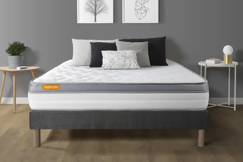 Ensemble Matelas Sommier 140x190 cm - Sommier Gris (déjà monté) - Memo Zen