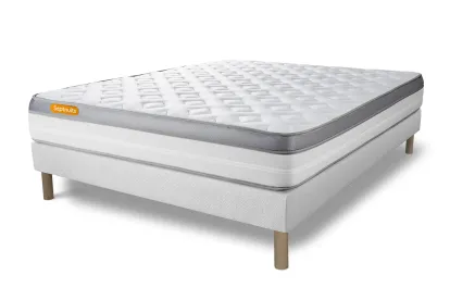Ensemble Matelas Sommier 160x200 cm - Sommier Blanc (d&eacute;j&agrave; mont&eacute;) - Memo Zen