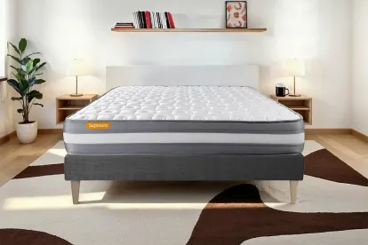 Ensemble Matelas Sommier 160x200 cm - Sommier Gris (d&eacute;j&agrave; mont&eacute;) - Memo Plus