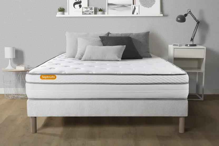 Ensemble Matelas Sommier 160x200 cm - Sommier Blanc (déjà monté) - Memo Luxe