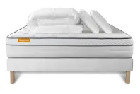 Pack lit complet 140x190 cm - Matelas + Sommier Blanc + 2 oreillers + Couette - Memo Luxe Pack lit complet 140x190 cm - Matelas + Sommier Blanc + 2 oreillers + Couette - Memo Luxe