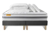 Pack lit complet 160x200 cm - Matelas + 2 Sommiers Gris + 2 oreillers + Couette - Memo Spring Pack lit complet 160x200 cm - Matelas + 2 Sommiers Gris + 2 oreillers + Couette - Memo Spring
