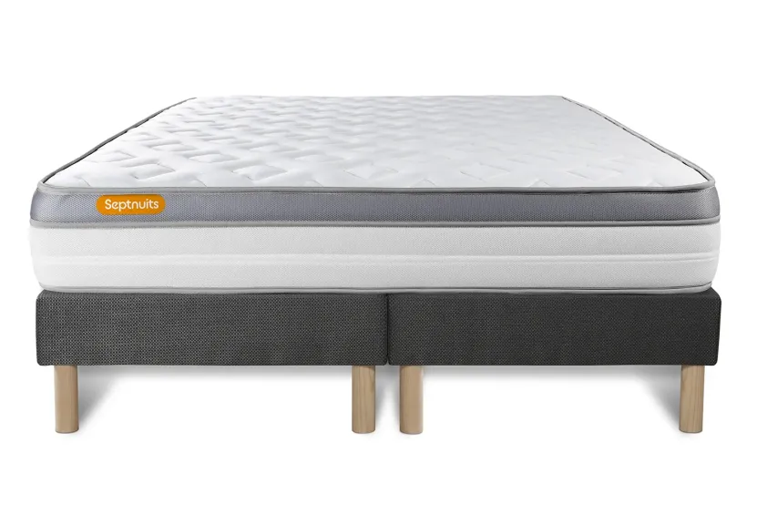 Ensemble Matelas Sommier 160x200 cm - 2 Sommiers Gris - Memo Zen