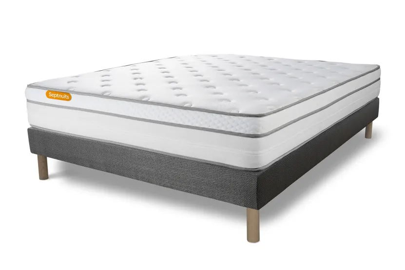 Ensemble Matelas Sommier 140x200 cm - Sommier Gris (déjà monté) - Memo Luxe