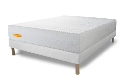 Ensemble Matelas Sommier 140x190 cm - Sommier Blanc (d&eacute;j&agrave; mont&eacute;) - Memo Bio