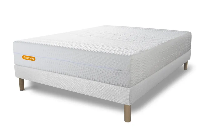 Ensemble Matelas Sommier 140x190 cm - Sommier Blanc (déjà monté) - Memo Bio