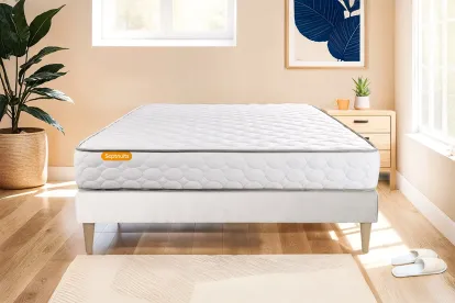 Ensemble Matelas Sommier 140x200 cm - Sommier Blanc (d&eacute;j&agrave; mont&eacute;) - Memo