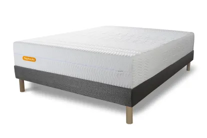 Ensemble Matelas Sommier 160x200 cm - Sommier Gris (d&eacute;j&agrave; mont&eacute;) - Memo Bio
