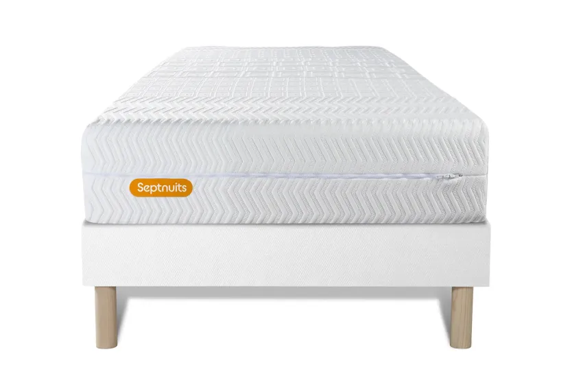 Ensemble Matelas Sommier 90x200 cm - Sommier Blanc (déjà monté) - Memo Bio