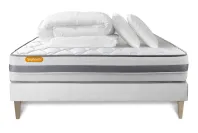 Pack lit complet 180x200 cm - Matelas + Sommier Blanc (en kit) + 2 oreillers + Couette - Memo Spring Pack lit complet 180x200 cm - Matelas + Sommier Blanc (en kit) + 2 oreillers + Couette - Memo Spring