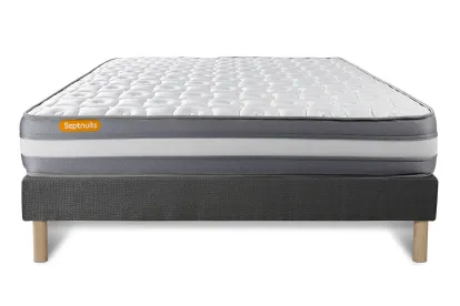 Ensemble Matelas Sommier 160x200 cm - Sommier Gris (d&eacute;j&agrave; mont&eacute;) - Memo Plus