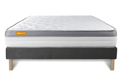 Ensemble Matelas Sommier 160x200 cm - Sommier Gris (d&eacute;j&agrave; mont&eacute;) - Memo Zen