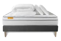 Pack lit complet 160x200 cm - Matelas + Sommier Gris (en kit) + 2 oreillers + Couette - Memo Luxe Pack lit complet 160x200 cm - Matelas + Sommier Gris (en kit) + 2 oreillers + Couette - Memo Luxe